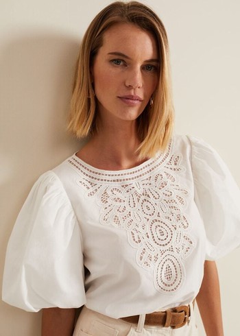 Phase Eight Lillianna Lace Front Shirts White Canada | BYWVUD-068